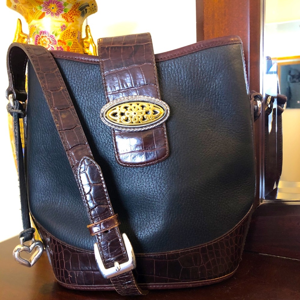 Brighton black with brown small bucket bag